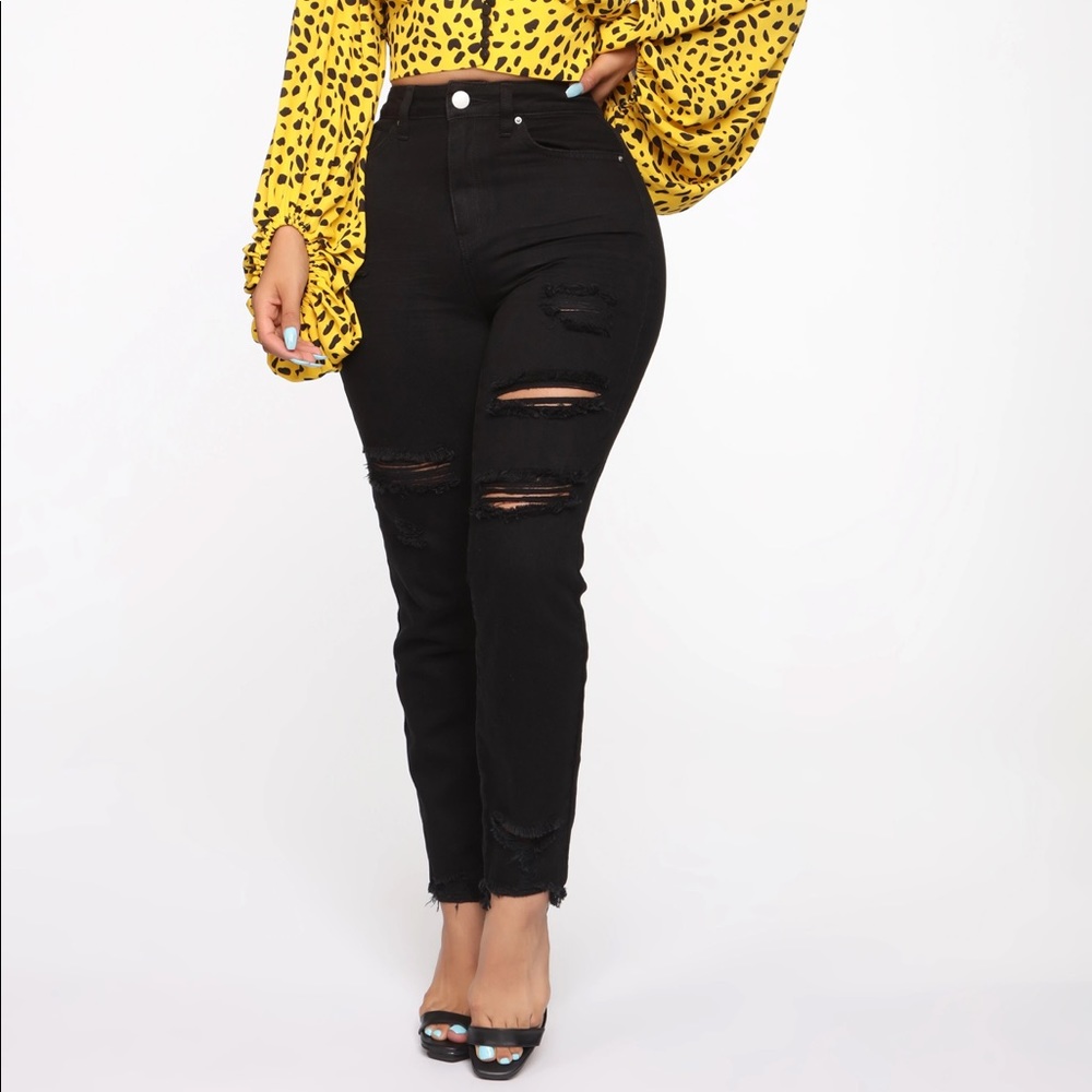 black ripped mom skinny jeans